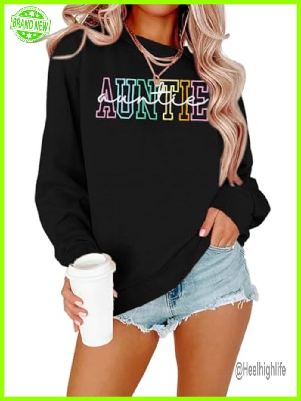 Embroidered Auntie Sweatshirt Cool Aunt Crewneck Pullover